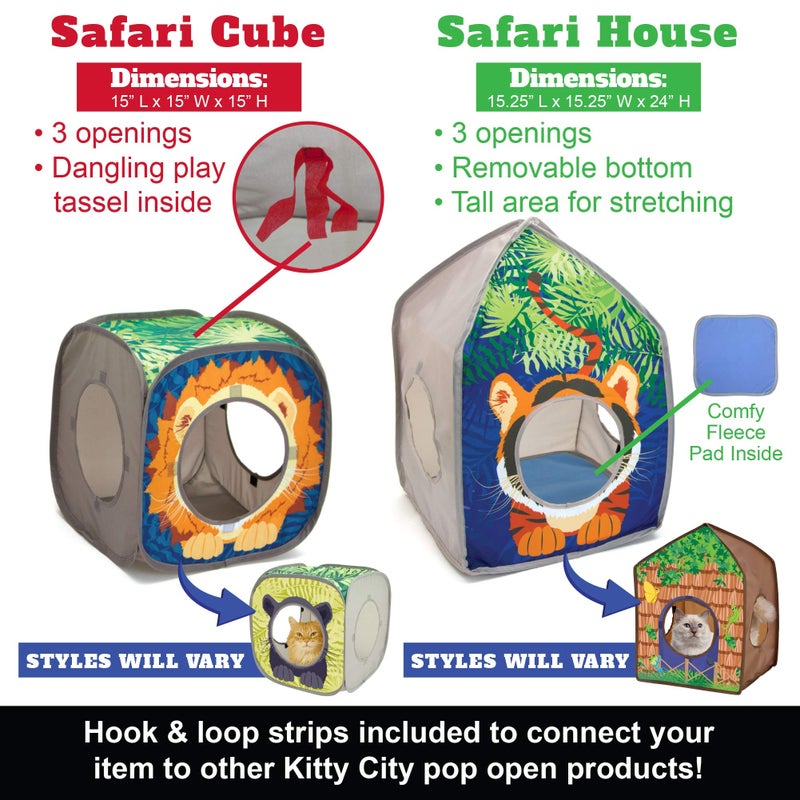 Kitty City Safari Jungle Pop-Up Cat Cube, Collapsible Indoor Cat Hideout & Play Cube with Peekaboo Openings, Easy Storage, 15â€ x 15â€ x 15â€ - Image 4